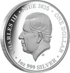 Pièce de monnaie en Argent 1 Dollar g 31.1 (1 oz) Millésime 2025 ELIZABETH II & CHARLES III
