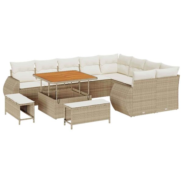 vidaXL Ensemble de canapé de jardin 12 Pièces Beige polyrotin
