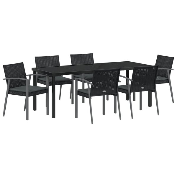 vidaXL Ensemble de salle à manger de jardin 7 pièces avec coussins en poly rotin noir