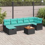 vidaXL Ensemble de canapé de jardin avec coussin 8 Pièces Noir Poly rotin