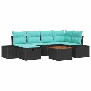 vidaXL Ensemble de canapé de jardin avec coussin 7 Pièces Noir polyrotin