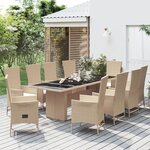 vidaXL Ensemble à manger de jardin et coussins 11 Pièces beige poly rotin