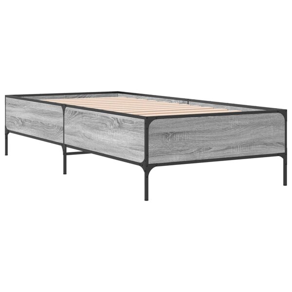 vidaXL Cadre de lit sonoma gris 75x190 cm bois d'ingénierie et métal