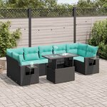 vidaXL Salon de jardin 8Pièces avec coussins noir résine tressée acacia