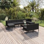 vidaXL Salon de jardin 10 Pièces avec coussins Résine tressée Noir