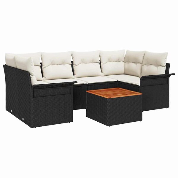 vidaXL Ensemble de canapé de jardin 7 Pièces Noir  Crème 55 x 55 x 37 cm