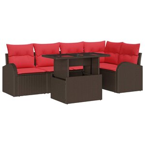 vidaXL Ensemble de canapé de jardin 6 Pièces Marron et rouge polyrotin