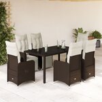 vidaXL Ensemble de bistro de jardin 7 Pièces coussins marron poly rotin