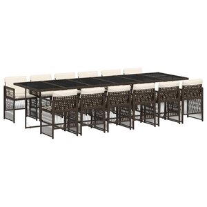 vidaXL Ensemble à manger de jardin avec coussins 13 Pièces marron rotin