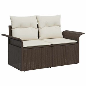 vidaXL Canapé de jardin 2 places avec rangements et coussins marron en poly rotin