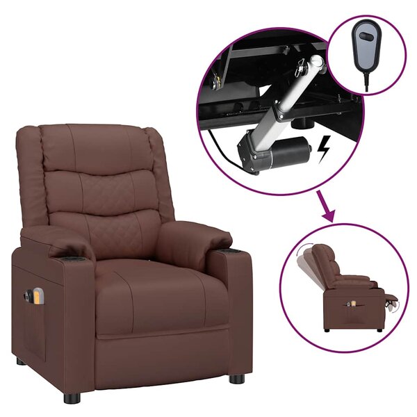vidaXL Fauteuil de massage électrique Marron Similicuir