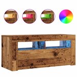 vidaXL Meuble TV avec lumières LED vieux bois bois d'ingénierie