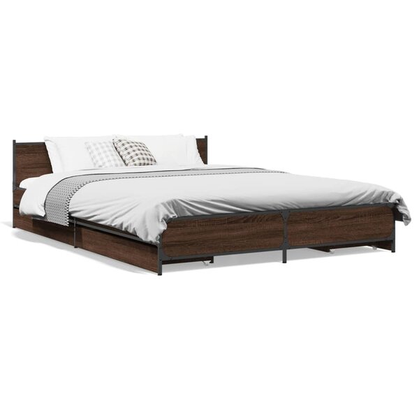 vidaXL Cadre de lit et tiroirs chêne marron 120x200 cm bois ingénierie