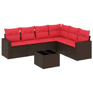 vidaXL Salon de jardin avec coussins 7 Pièces marron résine tressée