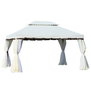 Tonnelle barnum pavillon de jardin style colonial double toit toile moustiquaires et toiles amovibles 3 9L x 2 9l x 2 8H m crème