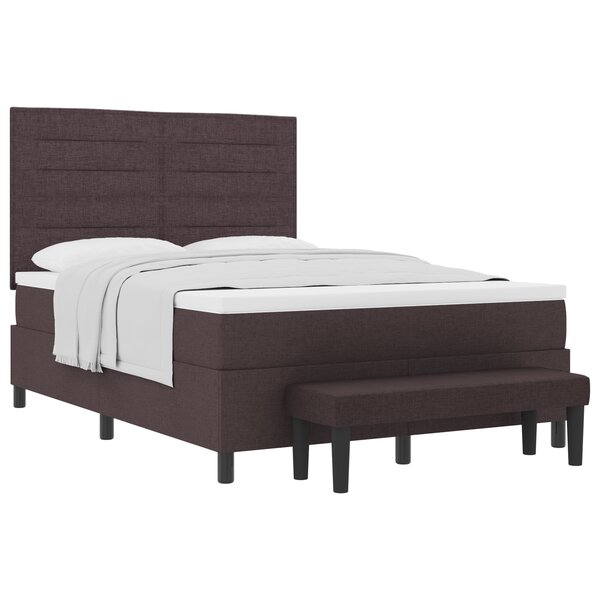 vidaXL Lit à ressort avec matelas & banc brun foncé 140x200 cm tissu