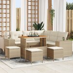 Ensemble de canapé de jardin 9 pièces avec coussins beige poly rotin acacia