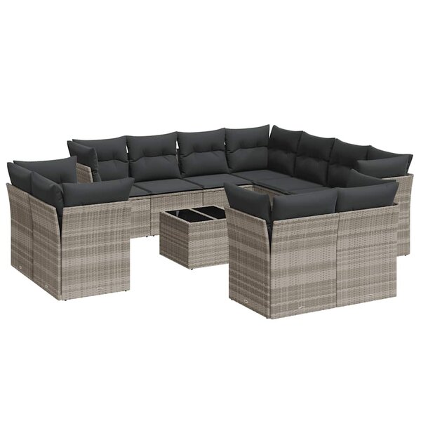 vidaXL Salon de jardin avec coussins 12 Pièces gris clair résine tressée