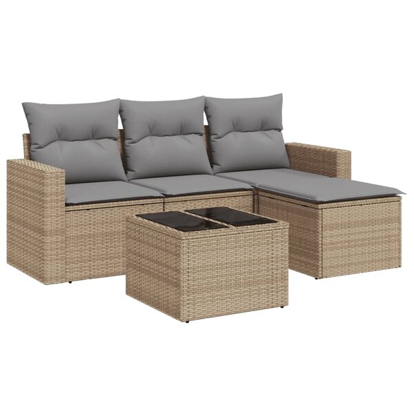 vidaXL Salon de jardin avec coussins 5 Pièces beige résine tressée