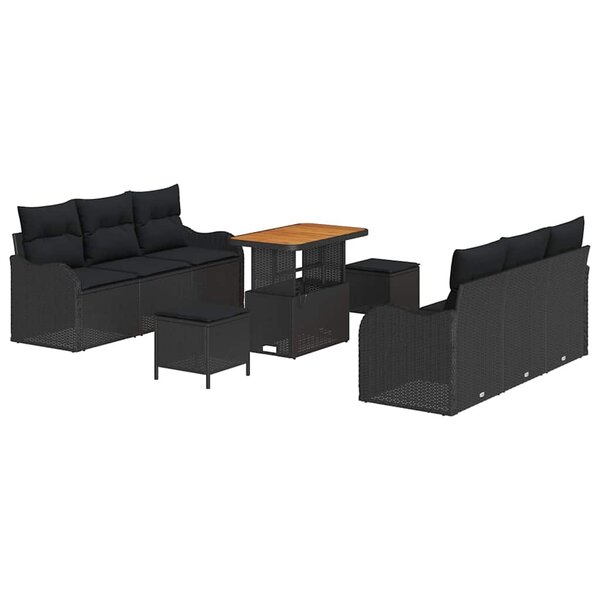 vidaXL Ensemble de canapé de jardin avec coussin 9 Pièces Noir