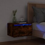 vidaXL Table de chevet murale avec lumières LED chêne fumé