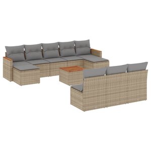 vidaXL Salon de jardin 11 Pièces avec coussins beige résine tressée
