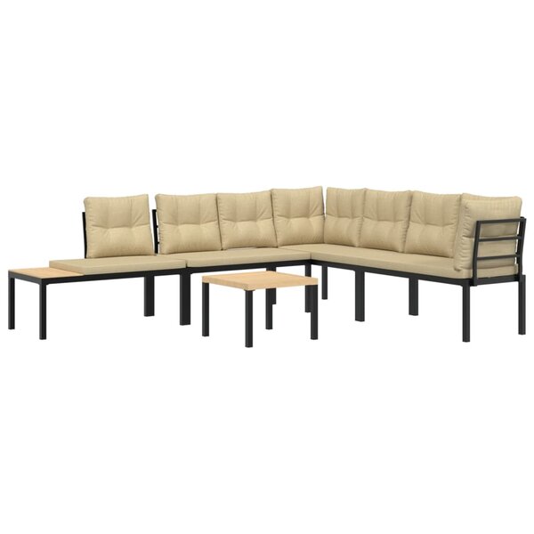 vidaXL Ensemble de banc de jardin avec coussins 5 Pièces noir