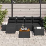 vidaXL Ensemble de canapé de jardin avec coussin 7 Pièces Noir Poly rotin