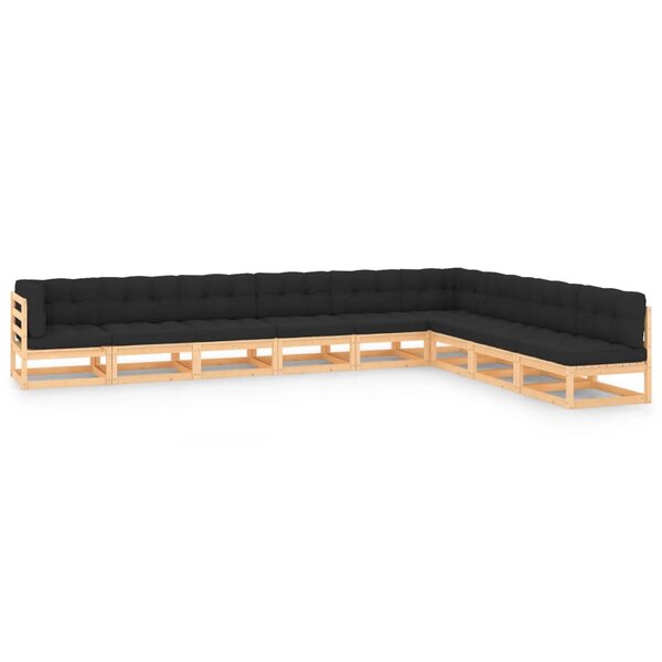 vidaXL Salon de jardin 9 Pièces avec coussins anthracite Pin massif