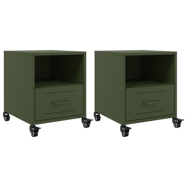 vidaXL Tables de chevet 2 Pièces vert olive 36x39x43 5 cm acier