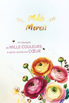 69-3146 Carte Mille Mercis pour Femme Bouquet Fleurs Cœur Renoncules Rose Orange Peinture Aquarelle - Finitions Dorure Or Doré + Gaufrage en Relief +1 Enveloppe Format 12x17cm - Fabriqué en Europe