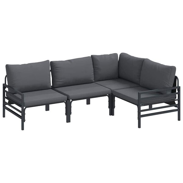 vidaXL Ensemble de canapé de jardin avec coussin 4 Pièces Noir Acier