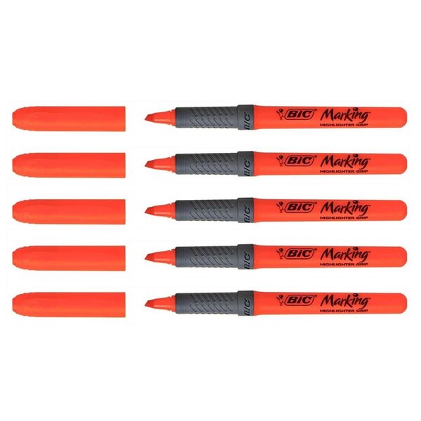 Surligneur HIGHLIGHTER GRIP Pointe Biseau Moyenne Orange x 5 BIC