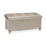Banquette de rangement en velours matelassée 34 x 76 x 38 cm espace de stockage polyvalent style moderne en velours gris 13_0010922