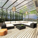 vidaXL Salon de jardin 10 Pièces avec coussins Résine tressée Noir