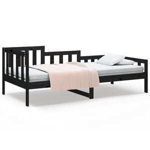 vidaXL Lit de jour Noir 90x200 cm Bois de pin massif