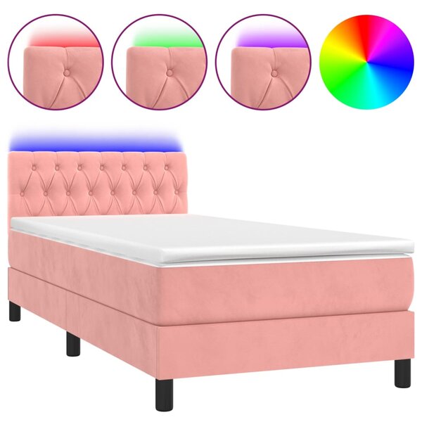 vidaXL Sommier à lattes de lit avec matelas et LED Rose 90x200 cm