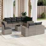 vidaXL Salon de jardin 9 Pièces avec coussins gris résine tressée