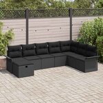 vidaXL Ensemble de canapé de jardin avec coussin 8 Pièces Noir polyrotin