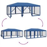vidaXL Tente de fête avec 10 parois latérales en maille bleu 6x4m PEHD