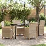 vidaXL Set de salle à manger de jardin 5 pièces avec coussins Beige Poly Rattan