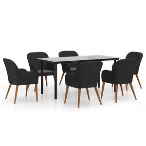 vidaXL Mobilier de salle à manger de jardin avec coussins 7 Pièces Noir