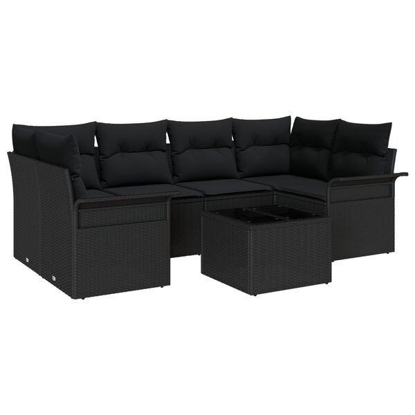 Ensemble de 7 Pièces de Canapé de Jardin avec Coussins Noir Poly Rattan