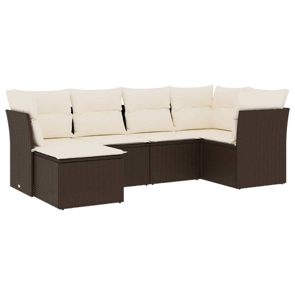 vidaXL Salon de jardin avec coussins 6 Pièces marron résine tressée