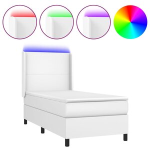 vidaXL Sommier à lattes de lit matelas LED Blanc 90x190cm Similicuir