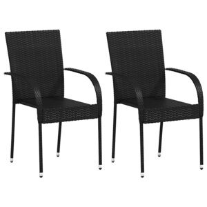 vidaXL Chaises empilables d'extérieur lot de 2 Résine tressée Noir