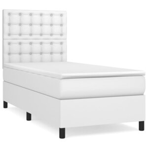 vidaXL Sommier à lattes de lit avec matelas Blanc 90x190 cm Similicuir