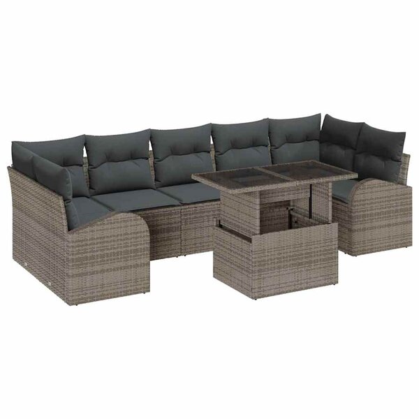 vidaXL Salon de jardin 8 pièces avec coussins en poly rattan gris