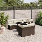 vidaXL Salon de jardin 8 Pièces avec coussins marron résine tressée
