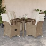 vidaXL Ensemble de bistro de jardin 5 Pièces coussins beige poly rotin